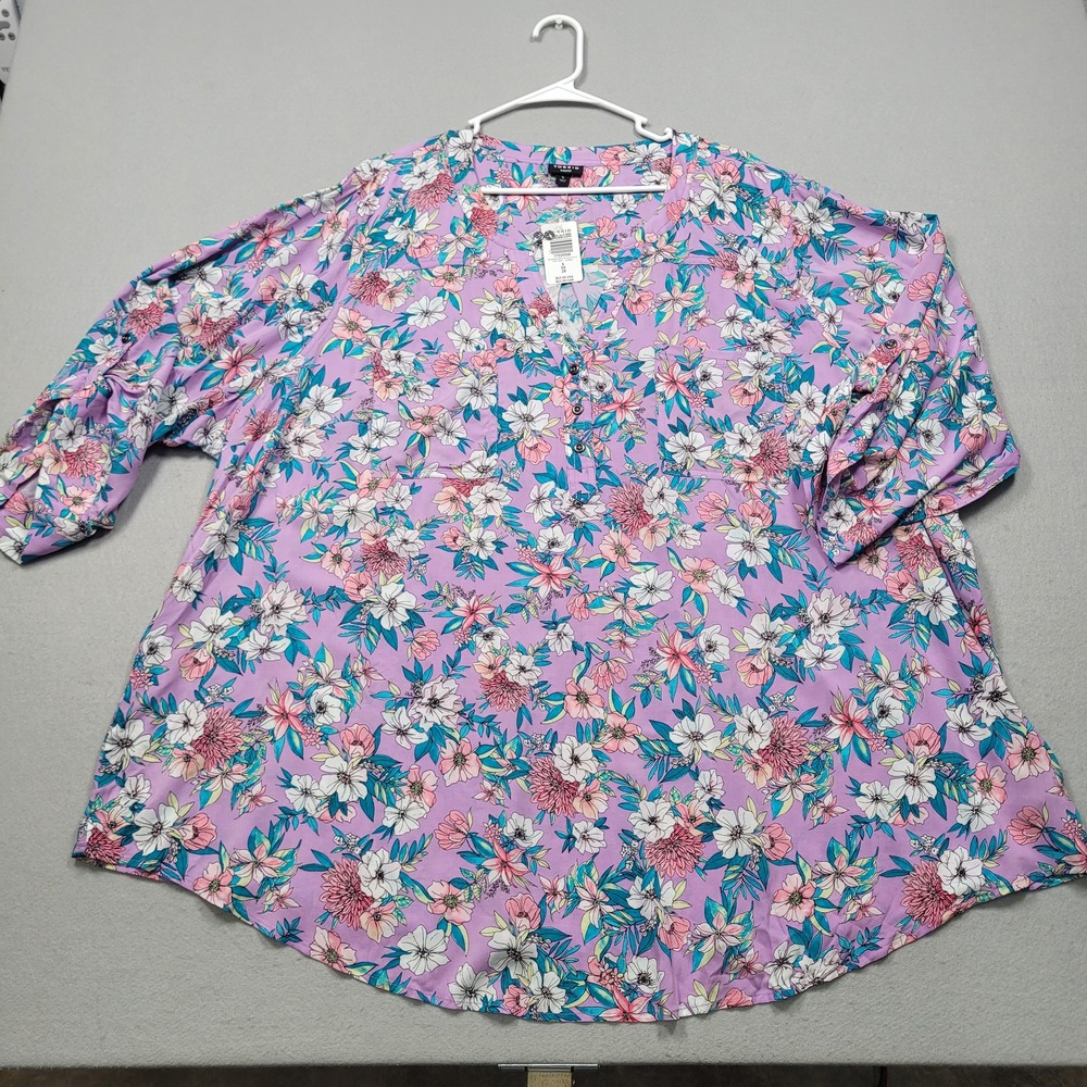 Torrid Harper Purple Floral 3/4 Sleeve Challis Pullover Blouse 5X 17325558